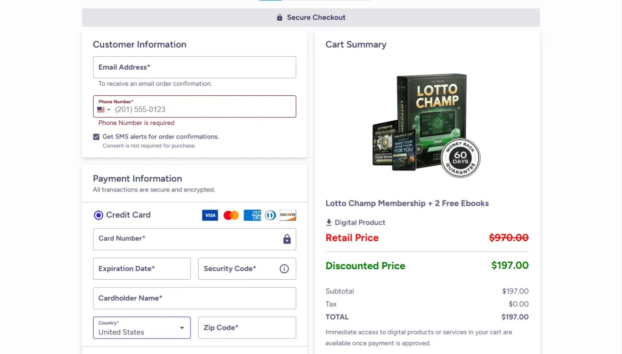 LottoChamp Checkout Page